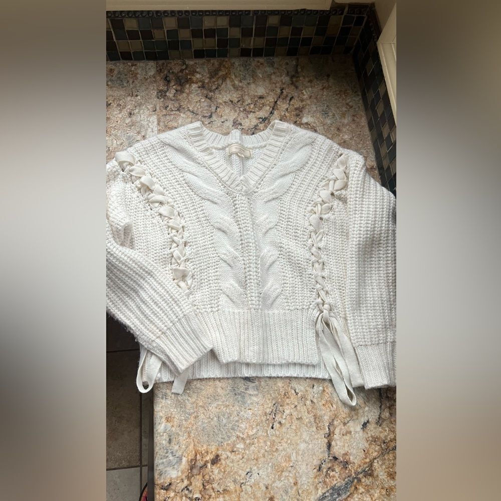 White lace up sweater